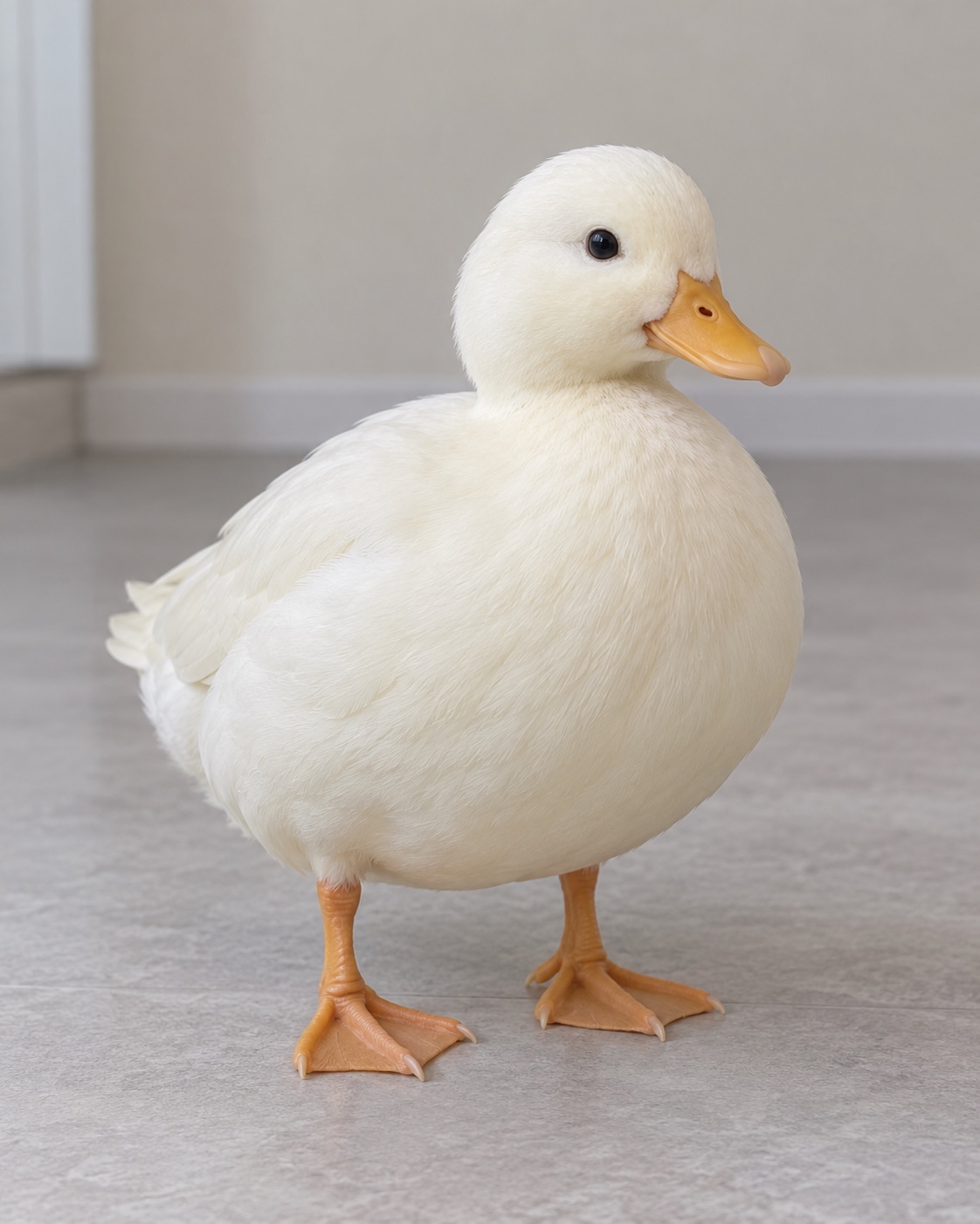 KI-Illustration einer weißen Call-Ente, Beispielfoto für das Helm-Tier